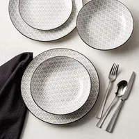 KSP Max Porcelain Dinnerware - Set of 12 (Black/White)