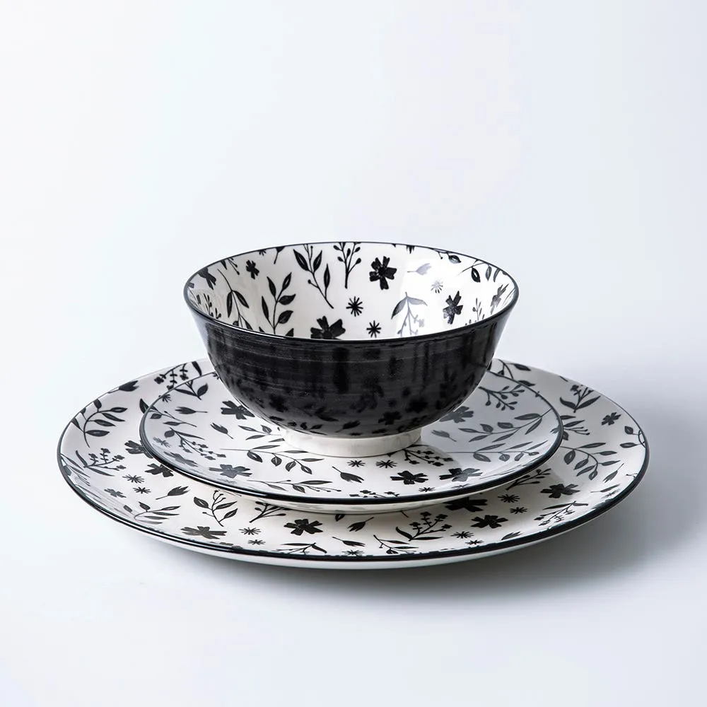 KSP Bonnie Porcelain Dinnerware - Set of 12 (Black/White)