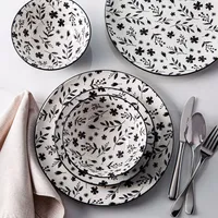 KSP Bonnie Porcelain Dinnerware - Set of 12 (Black/White)