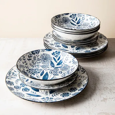 KSP Florence Porcelain Dinnerware - Set of 12 (Blue/White)