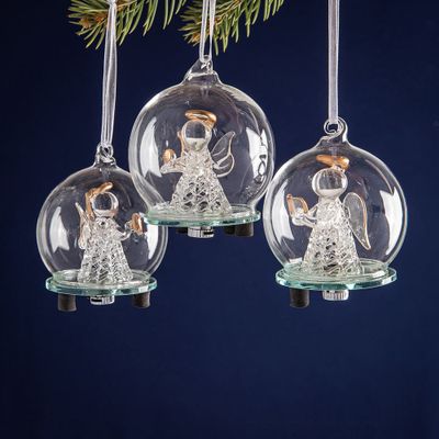 KSP Christmas LED Glass Angels Globe Ornaments - Set of 3