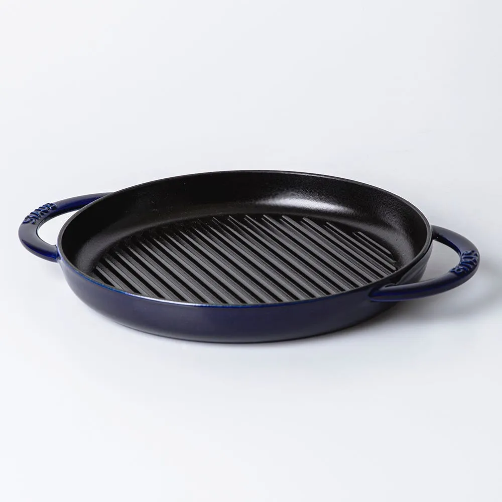 Staub France Cast Iron Round Grill Pan 10"/26cm Dia. (Blue)