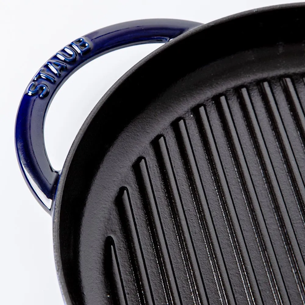 Staub France Cast Iron Round Grill Pan 10"/26cm Dia. (Blue)