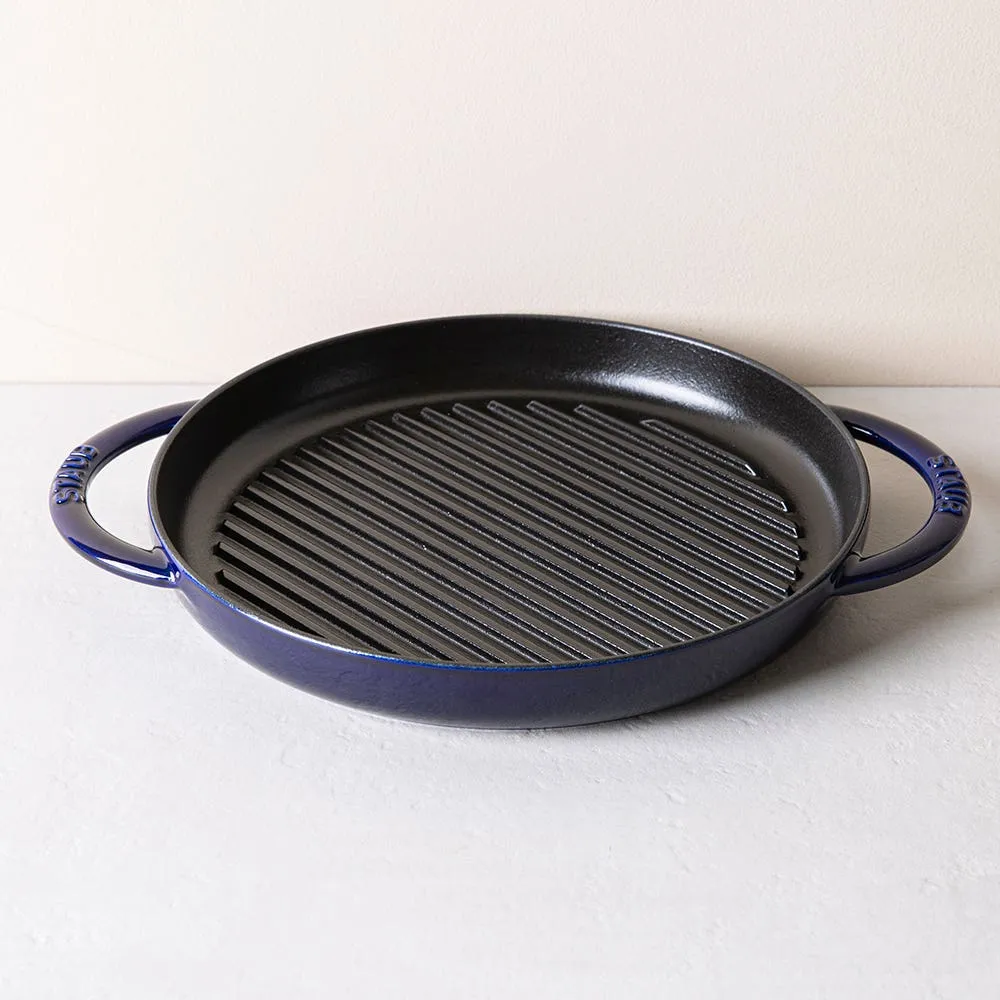 Staub France Cast Iron Round Grill Pan 10"/26cm Dia. (Blue)