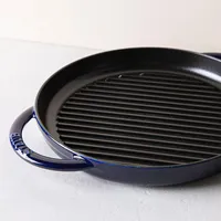 Staub France Cast Iron Round Grill Pan 10"/26cm Dia. (Blue)