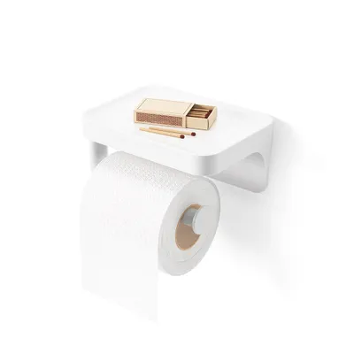 Umbra Flex Adhesive Toilet Paper Holder with Shelf (White)