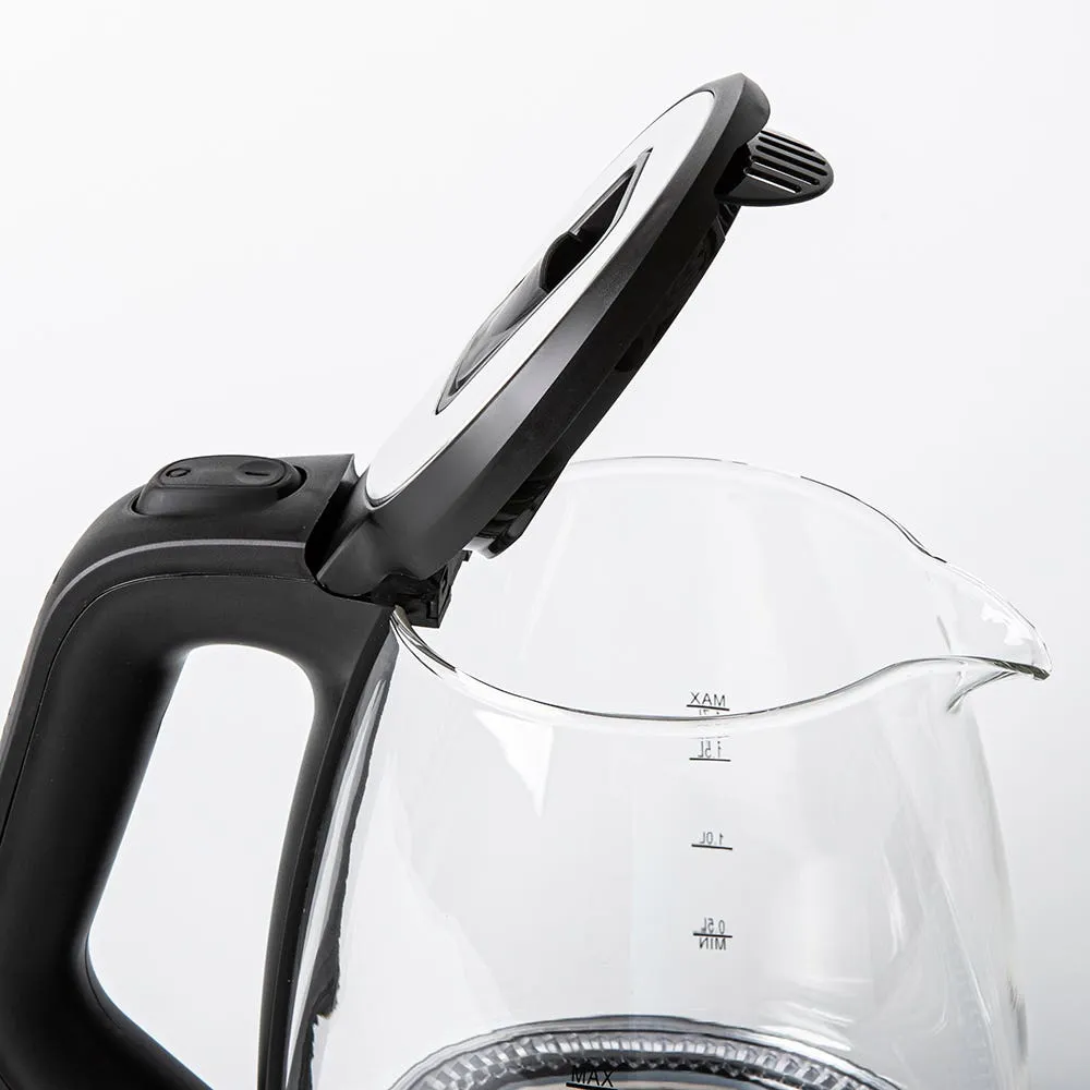 Hauz Illum Cordless Glass Kettle 1.7L (Clear/Brush Stainless Steel)