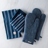 Harman Allure Cotton Oven Mitt and Towel Combo Set of 5 (Navy)