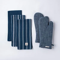 Harman Allure Cotton Oven Mitt and Towel Combo Set of 5 (Navy)