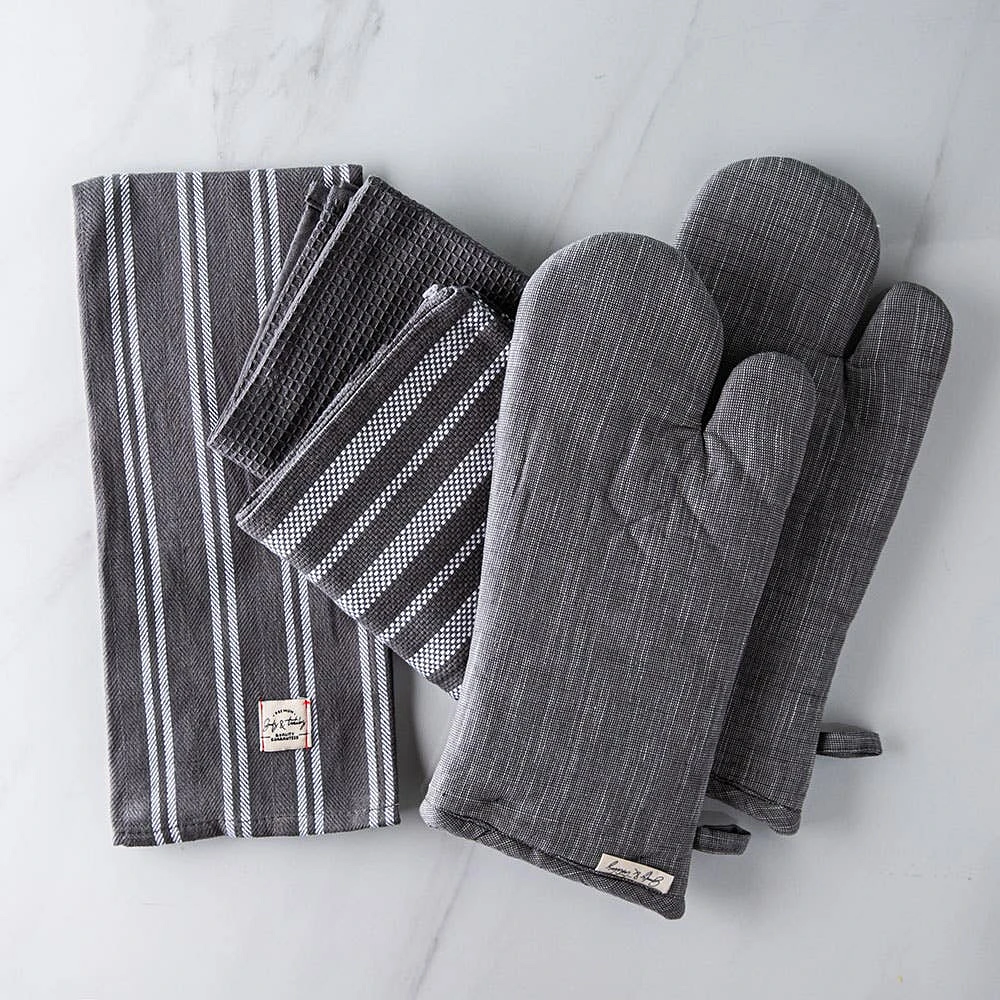 Harman Allure Cotton Oven Mitt and Towel Combo Set of 5 (Charcoal)