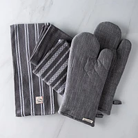 Harman Allure Cotton Oven Mitt and Towel Combo Set of 5 (Charcoal)