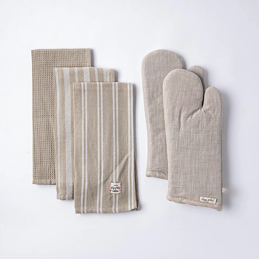 Harman Allure Cotton Oven Mitt and Towel Combo Set of 5 (Natural)