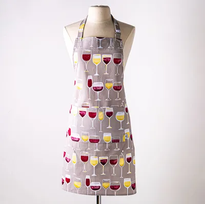 Kitchen Style Printed 'Vintage Wine' Cotton Apron (Grey)