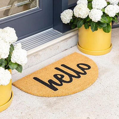 KSP Casual 'Hello' Coir Doormat Half Moon Shape (Natural)