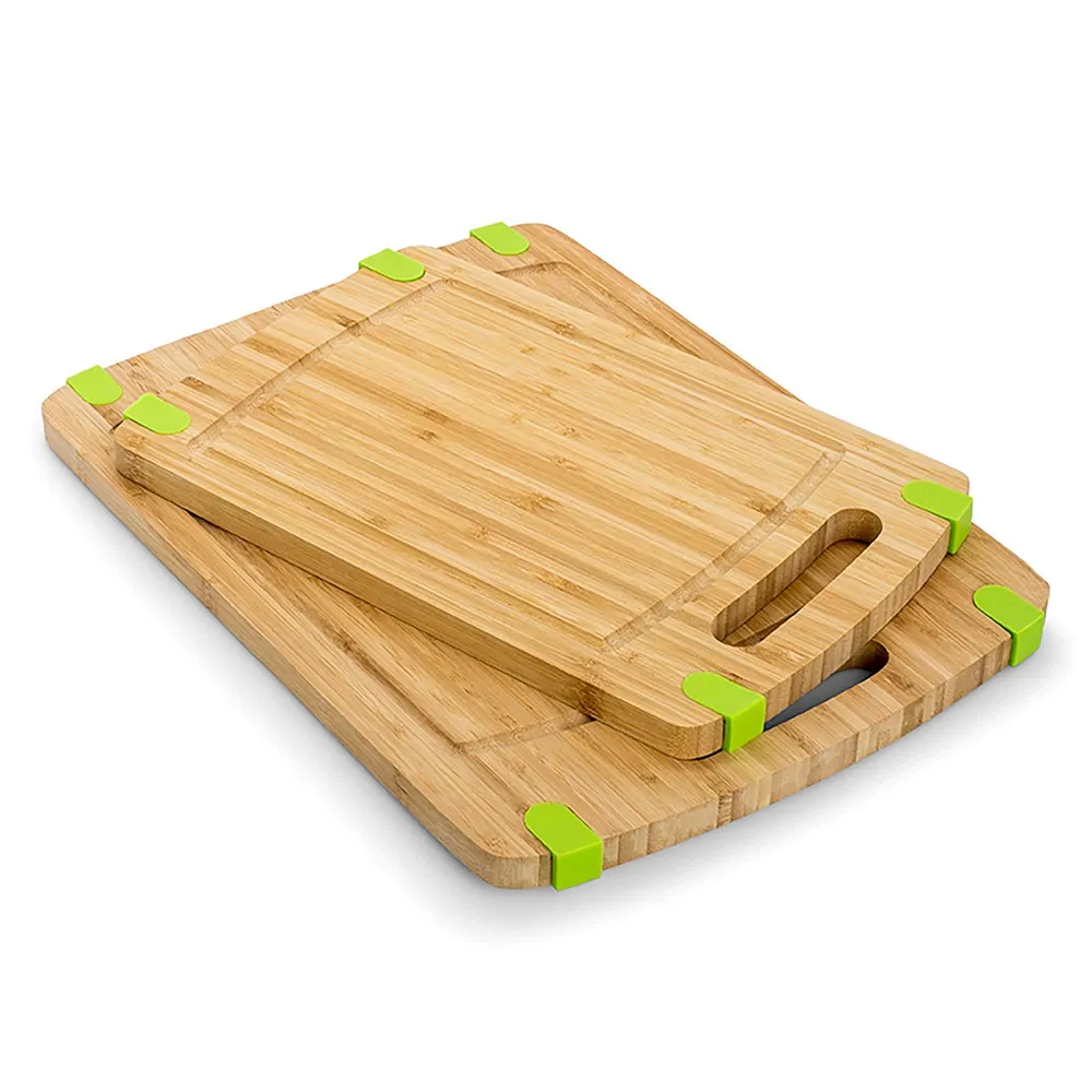 KSP Grip It Bamboo Cutting Board with Silicone - Set of 2 (Green)