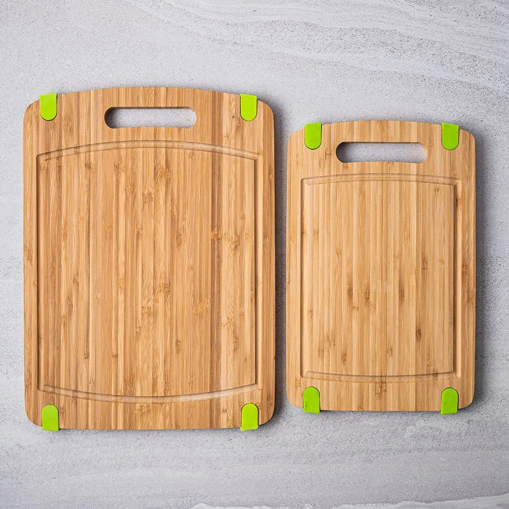 KSP Grip It Bamboo Cutting Board with Silicone - Set of 2 (Green)