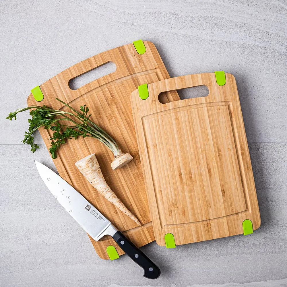 KSP Grip It Bamboo Cutting Board with Silicone - Set of 2 (Green)