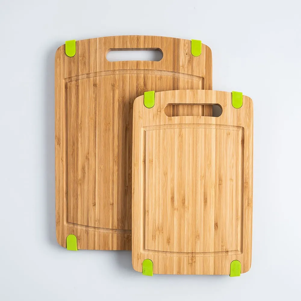 KSP Grip It Bamboo Cutting Board with Silicone - Set of 2 (Green)