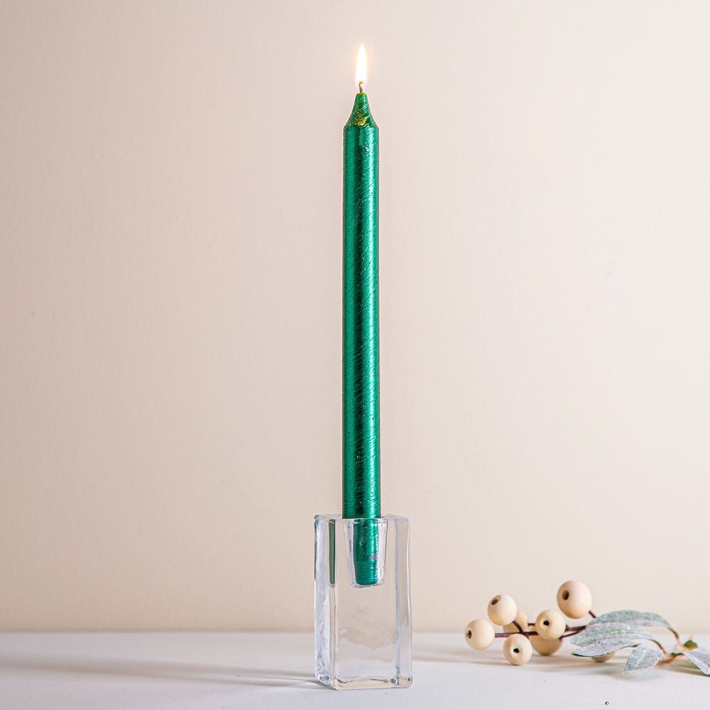 CTG Christmas Glitter Taper Candles 10" (Green)