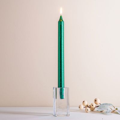 CTG Christmas Glitter Taper Candles 10" (Green)