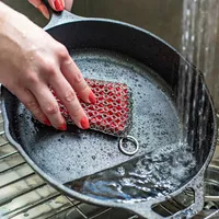 Lodge Chainmail Cast Iron Scrubbing Pad 4x3" (Red/Stainless Steel)