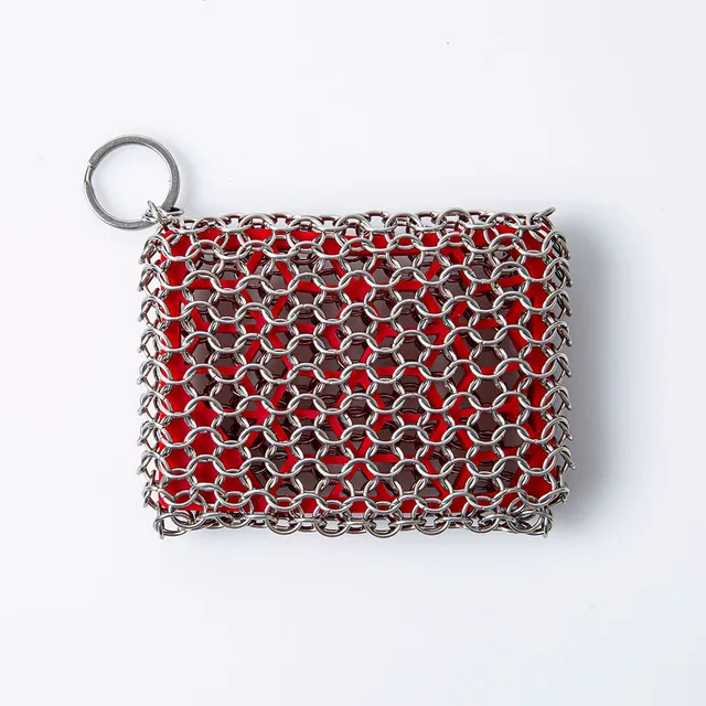 Lodge Chainmail Cast Iron Scrubbing Pad 4x3 (Red/Stainless Steel