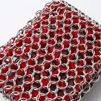 Lodge Chainmail Cast Iron Scrubbing Pad 4x3" (Red/Stainless Steel)