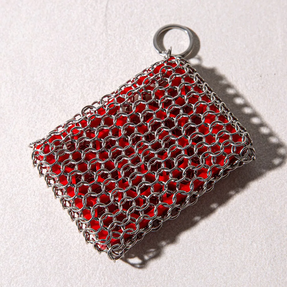 Lodge Chainmail Cast Iron Scrubbing Pad 4x3" (Red/Stainless Steel)