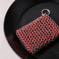 Lodge Chainmail Cast Iron Scrubbing Pad 4x3" (Red/Stainless Steel)