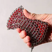 Lodge Chainmail Cast Iron Scrubbing Pad 4x3" (Red/Stainless Steel)