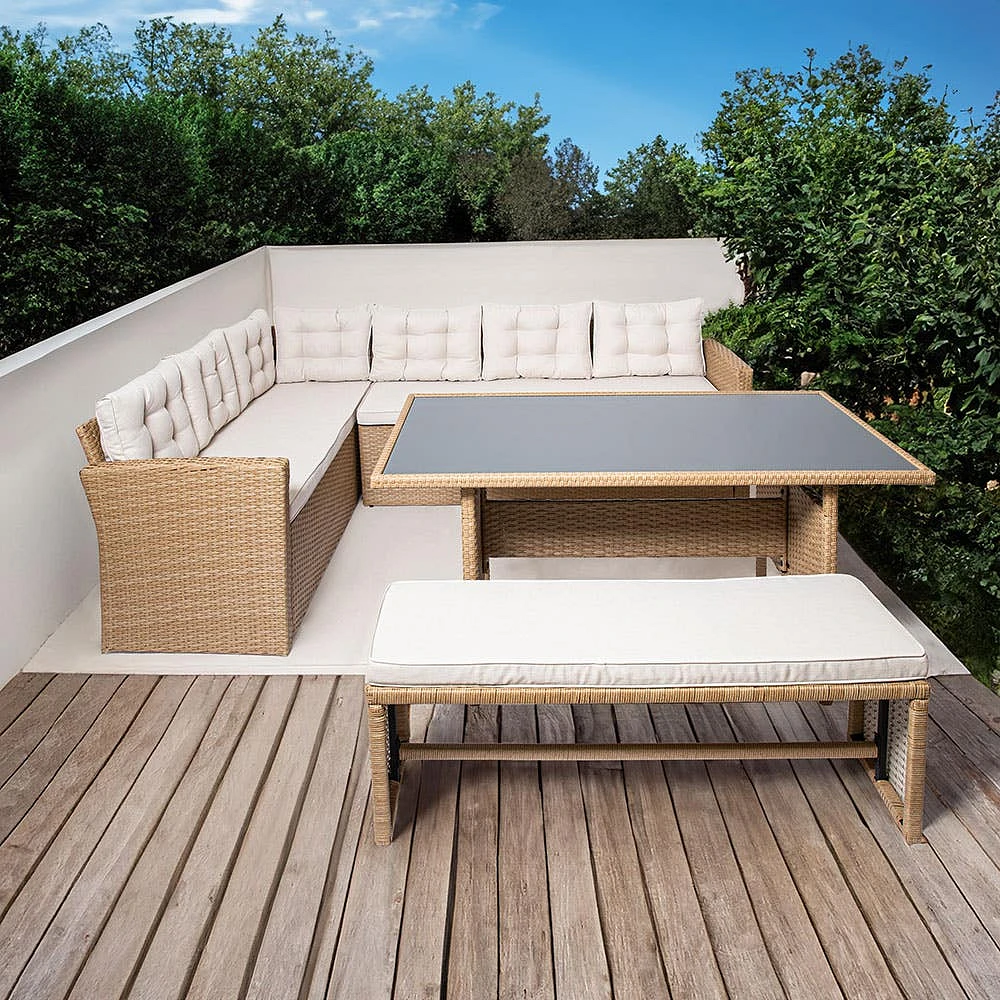 KSP Caban Outdoor Couch & Dining Table - Set of 3 (Natural)