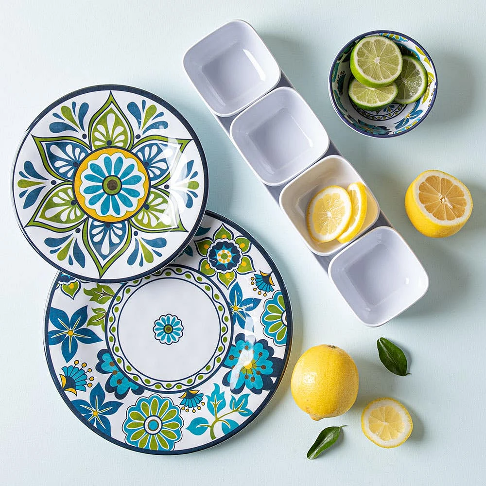 KSP Madrid Melamine Mini Bowls with Tray - Set of 5 (Blue/Green)