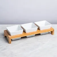 KSP Bamboo Triple Dish Stand (White/Natural)