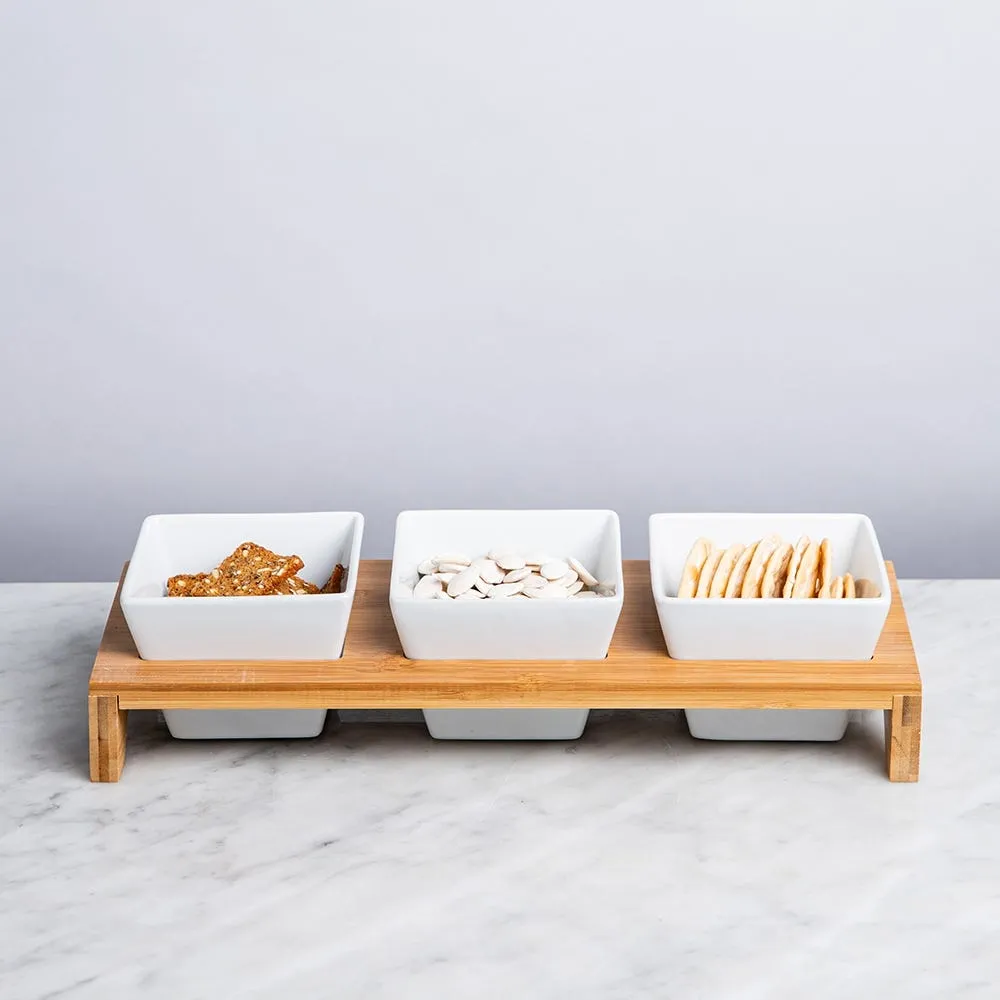 KSP Bamboo Triple Dish Stand (White/Natural)