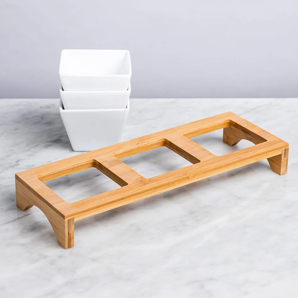 KSP Bamboo Triple Dish Stand (White/Natural)