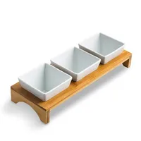 KSP Bamboo Triple Dish Stand (White/Natural)