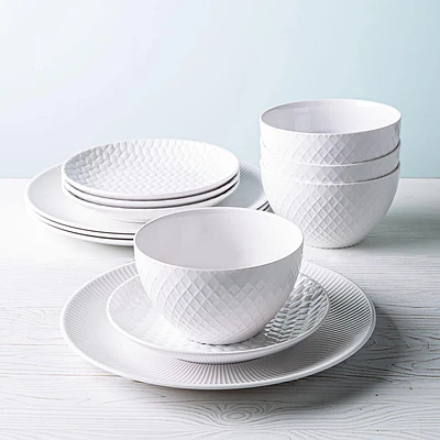 KSP Ashton Melamine Dinnerware - Set of 12 (White)