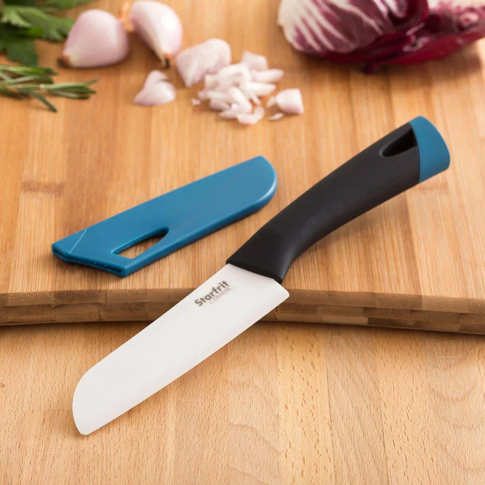 Starfrit Ceramic 5" Santoku Knife with Sheath (Black/White)