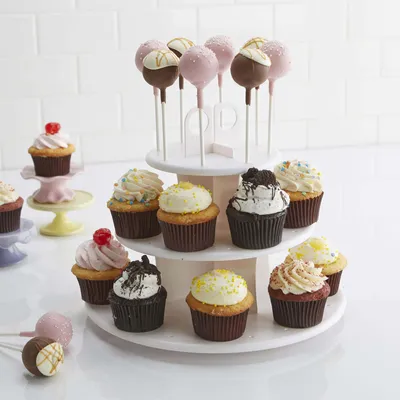 Sweet Creations 2-Tier Cupcake-Cakepop Stand (White)