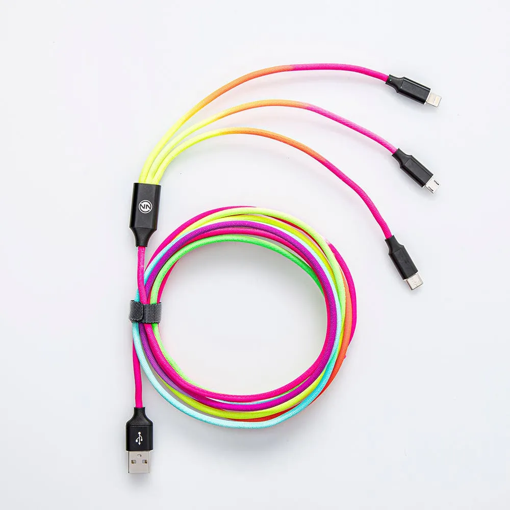 Connect Heavy Duty High-Speed '3-In-1' Charge & Sync Cable (Rainbow)