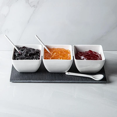 KSP Slate Porcelain Bowls with Tray & Spoons - Set of 7