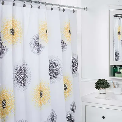 Moda At Home Polyester 'Blossom' Shower Curtain (Yellow/Grey)