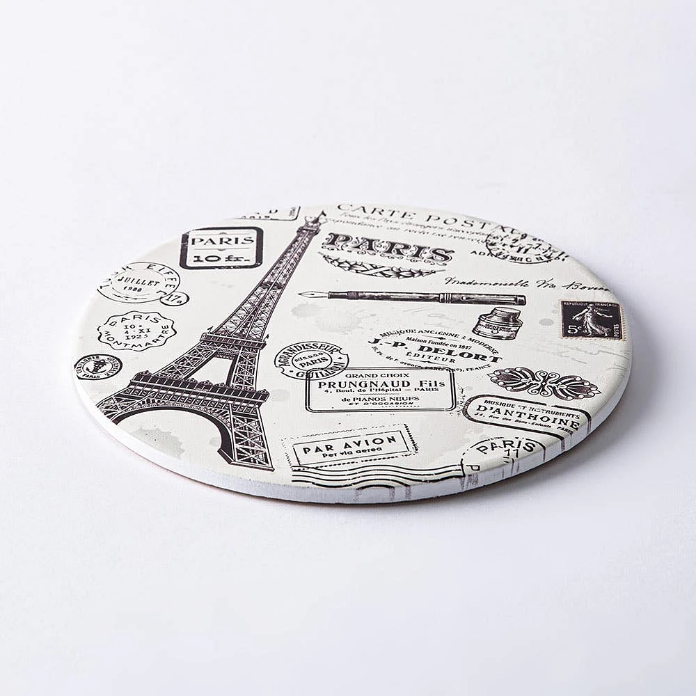 KSP Ceramica 'Paris' Printed Ceramic Trivet 20cm (Natural/Black)