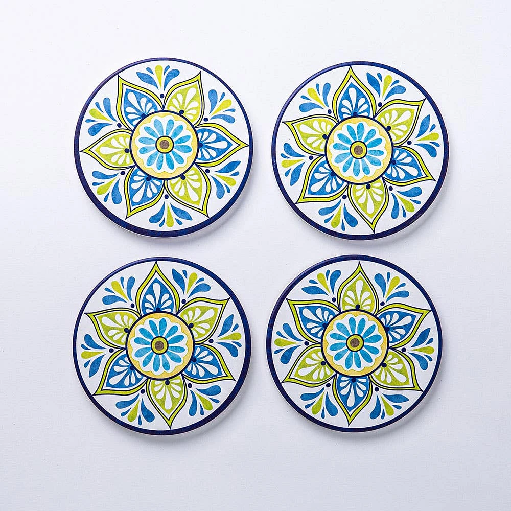 KSP Ceramica 'Madrid' Printed Ceramic Coaster - Set/4 (Multi Colour)