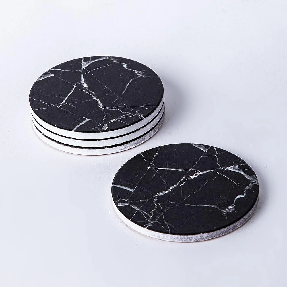 KSP Ceramica 'Marble' Printed Ceramic Coaster - Set of 4 (Black)