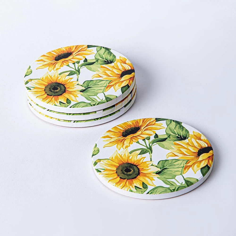 KSP Ceramica 'Sunflowers' Printed Ceramic Coaster - Set of 4