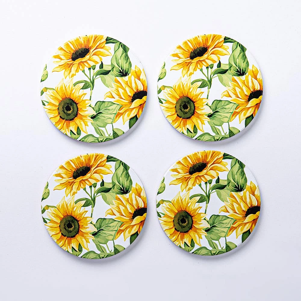 KSP Ceramica 'Sunflowers' Printed Ceramic Coaster - Set of 4