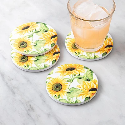 KSP Ceramica 'Sunflowers' Printed Ceramic Coaster - Set of 4