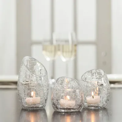 KSP Ellipse Crackle Glass Tealight Holder - Set of 3