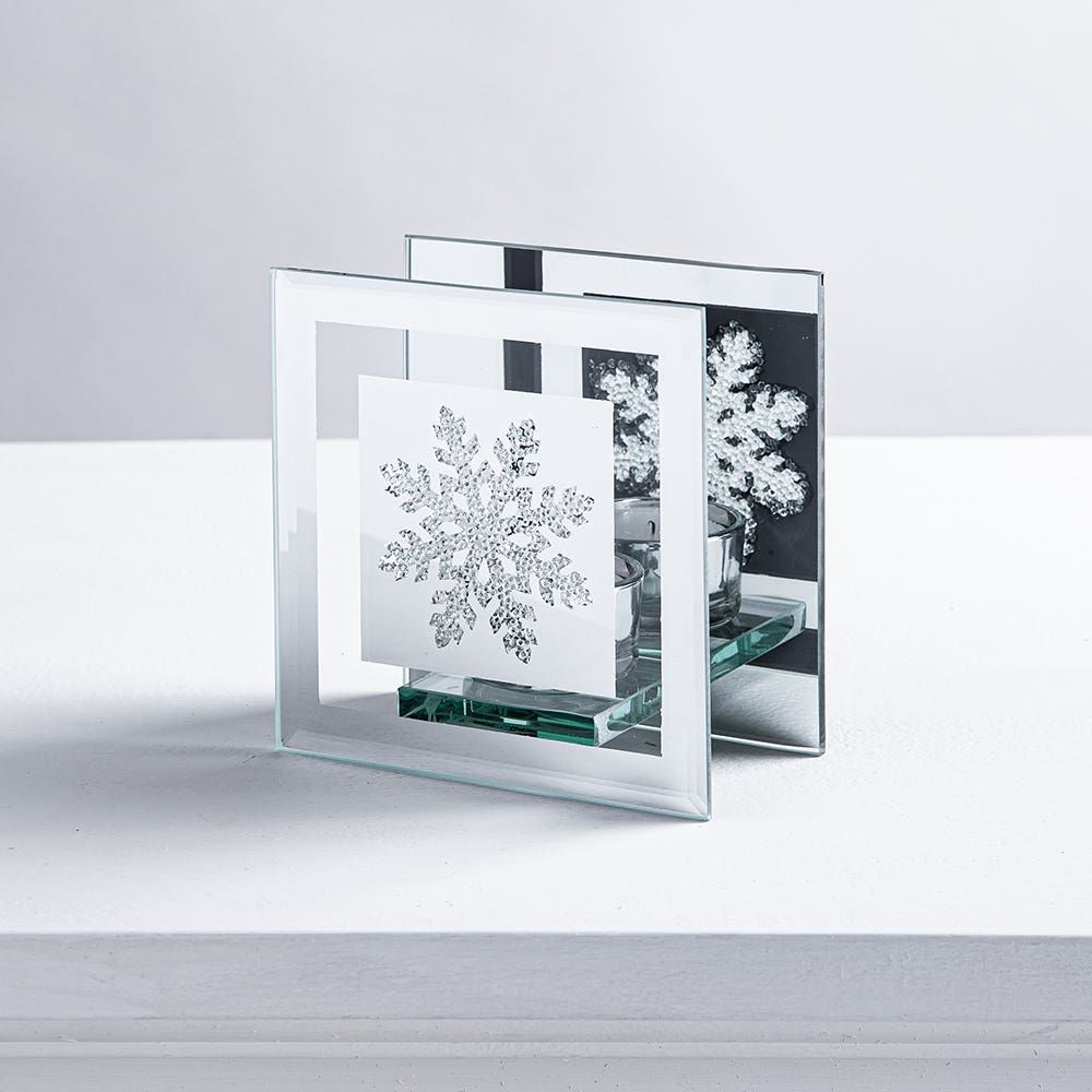 KSP Christmas Mirror 'Snowflake' Glass Tealight Holder -Light